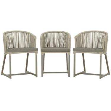 Imagem de 3 Cadeiras De Jantar Noronha Fendi Corda Náutica E8 Trama Rami
