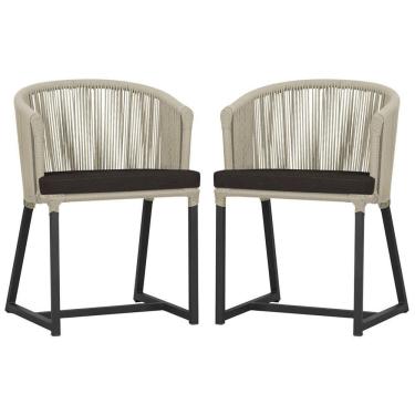 Imagem de 2 Cadeiras De Jantar Noronha Preta Corda Náutica E9 Trama Rami