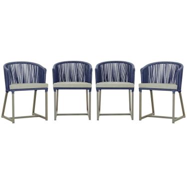 Imagem de 4 Cadeiras De Jantar Noronha Fendi Corda Náutica E3 Trama Azul