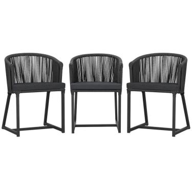 Imagem de 3 Cadeiras De Jantar Noronha Preta Corda Náutica E11 Trama Preto