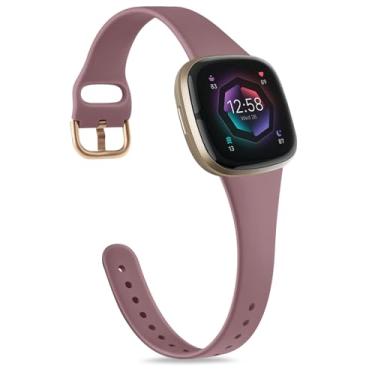 Imagem de Vanjua Pulseira fina compatível com Fitbit Sense 2 / Sense, Fitbit Versa 4/Versa 3, pulseira de substituição de silicone macio para relógio inteligente Fitbit Sense 2/Versa 4 (Smoke Purple)