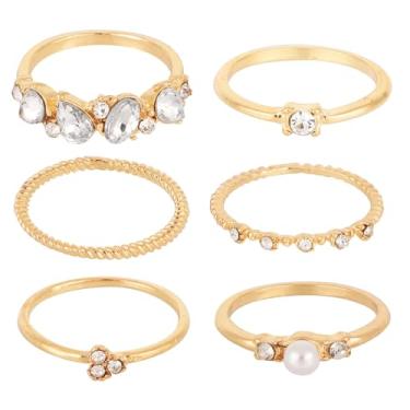 Imagem de 6 Anéis de Ouro Empilháveis para Mulheres, Conjunto Anéis Zircônia Cúbica com Junta Dourada para Uso Diário Em Casamentos e Noivados Joias Femininas Presente (6 Estilos)