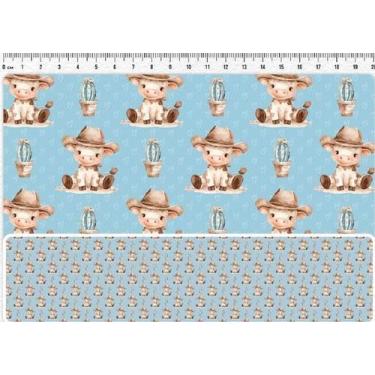 Imagem de Tecido Tricoline Digital Country Infantil Vaquinha azul 50 x 150 cm - 