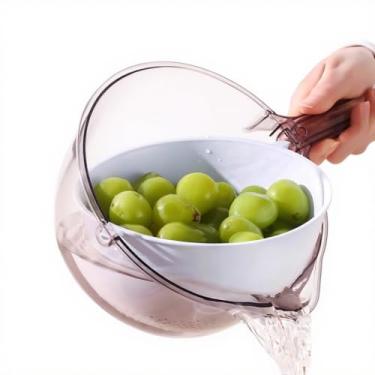 Imagem de Muccaipro Tigela giratória de cozinha 3 em 1 com filtro PET + PP, tigela de lavagem de frutas, enxágue de arroz, escorredor de limpeza de vegetais, utensílios de cozinha estéticos indispensáveis - cor