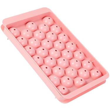 Imagem de Bandeja de gelo com tampa, molde de cubo de gelo com 33 esferas para freezer, formas de gelo redondas empilháveis para coquetéis, uísque, café, bebidas (rosa)