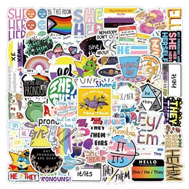 Imagem de 61pcs Pronoun Stickers Pack, Aesthetic Cartoon Cute Vinyl Waterproof Decals for Water Bottle,Laptop,Phone,Skateboard,Scrapbooking,Bumper for Kids Teens Adults Fans for Party Supply