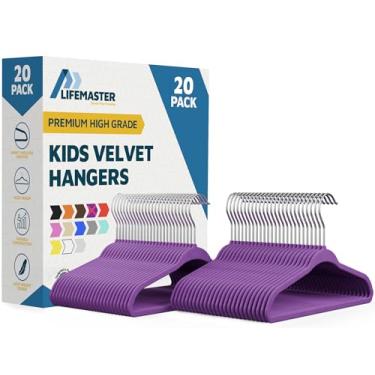 Imagem de Cabides infantis de veludo roxo, pacote com 20, cabides antiderrapantes de 27,5 cm para roupas para bebês e crianças, plástico ABS fino que economiza espaço com gancho giratório de 360° e ombros