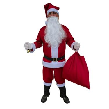 Imagem de Roupa Papai Noel Adulto C/Barba+óculos+luvas Luxo Completo 9PÇ (GG)