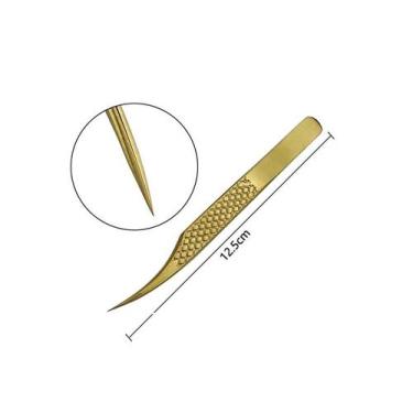 Imagem de Pinça para Alongamento de Cílios Reta Curva Dourada Zhengli - Alta Pre