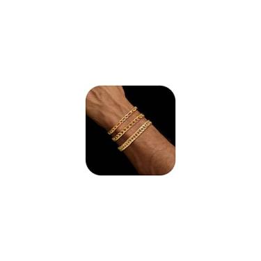 Imagem de Vegolita 3 peças pulseiras de corrente de aço inoxidável para homens mulheres ouro cubano fígaro elos pulseira de corrente masculina pulseira de corrente torcida 7/7,5/8,3/9 polegadas, Aço inoxidável