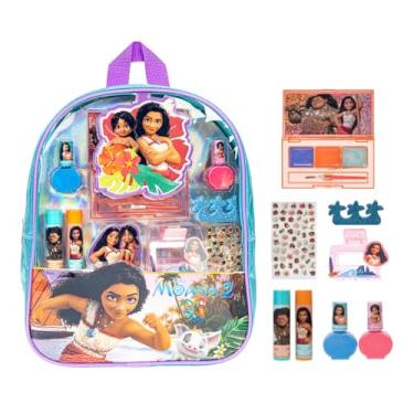 Imagem de Townley Girl Disney Moana 2 Conjunto de mochilas preenchidas com maquiagem, incluindo protetor labial, esmalte, lixa de unha, laços de cabelo e outros acessórios, perfeito para festas, festas do