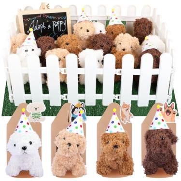 Imagem de Zealor 88 Packs Adopt A Puppy Party Favors Stuffed Animals Set, 22 Mini Plush Teddy Dogs with Birthday Hat Kraft Paper Houses Fences Lawn Blackboard Chalks Stickers for Pet Theme Birthday Party Gift