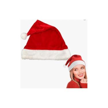 Imagem de Gorro de Papai Noel em Cetim, Vermelho e Branco, 38cm x 28cm, Material em Poliéster, Clássico e Brilhante para Festas Natalinas