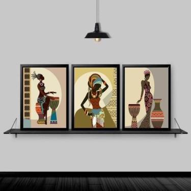 Imagem de Kit Quadros Arte Africana Mulheres 33X24Cm 3 Peças - Quadros On-Line