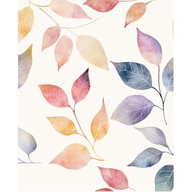 Imagem de Fvlow Papel de parede descascável de folhas coloridas 44,2 cm x 299,7 cm Boho vibrante amarelo laranja design papel de contato vinil papel de parede facilmente descascar papel de parede moderno para