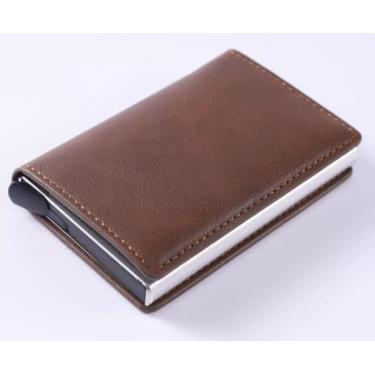 Imagem de Carteira masculina pop up, fina, com bloqueio de RFID, porta-cartões de crédito, inteligente, minimalista, serve para 6 cartões, bolso frontal, bolso traseiro, porta-cartões inteligente, Café, Casual