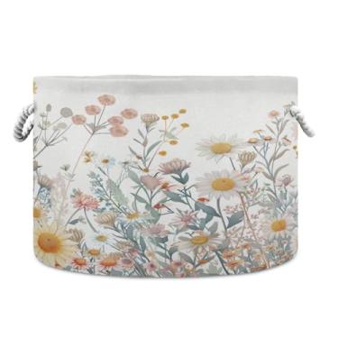 Imagem de Blueangle Cesta de armazenamento de flores de ervas de 50,8 cm P x 35,5 cm A – cesto de roupa extra grande dobrável, organizador de brinquedos redondo e armazenamento doméstico à prova d'água para