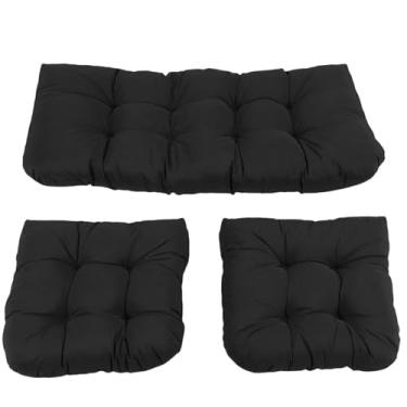 Imagem de ZJchao Conjunto de Almofadas para Cadeira de Vime Tufadas Confortáveis ​​para Móveis de Pátio Interno e Externo Almofadas à Prova de Sol de Poliéster PP Algodão 3 Peças Loveseat e 2 (Preto)