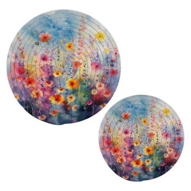 Imagem de Blueangle 2 peças de suporte de panela trivet colorido para pintura em aquarela - conjunto de pegadores de panela de tecido redondo - almofadas quentes trançadas de algodão - porta-copos - tapetes de