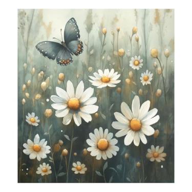 Imagem de Blueangle Aquarela Prado Margaridas Capa de Ímã para Lava-louças, Decoração Frontal de Lava-Louça, Decalques de Armário Doméstico, Adesivos Eletrodomésticos, 58 cm C x 66 cm Adesivo Magnético