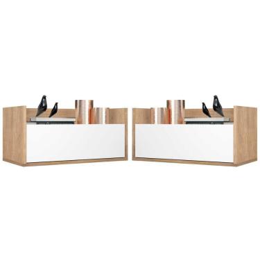Imagem de Kit C/ 2 Mesas De Cabeceira 80 Cm Suspensa Rustic/branco