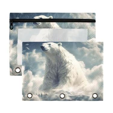 Imagem de Blueangle Bolsa para lápis de pintura Polar Bears para fichário com 3 anéis, 2 unidades com bolsa de lápis transparente para janela com zíper para escritório (415)