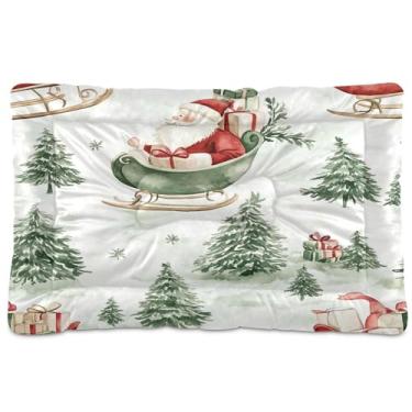 Imagem de SEHANY Cama de Natal para cães de Papai Noel, cama de gato com fundo antiderrapante, cama de canil, colchão macio para animais de estimação, lavável para cães pequenos, médios e grandes, gatos, 91 x