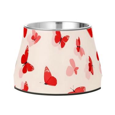 Imagem de SEHANY Tigelas de borboleta fofas para cães antiderrapantes de aço inoxidável com fundo de borracha para evitar tombamento, tigelas elevadas para comida e água quadriculadas para cães e gatos
