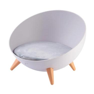Imagem de WeiLaiKeQi Cama para gatos com almofada de esponja, banco nórdico redondo e confortável para gatos internos, cadeira hemisférica para gatos, sofá para cães, Pernas com Textura de Madeira