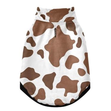 Imagem de SEHANY Casaco de cachorro marrom e branco com estampa de vaca para cães pequenos, superquente à prova de vento, jaqueta de inverno macia e aconchegante para clima de neve fria com coleira para animais