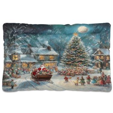 Imagem de SEHANY Cama de Natal para cães de Papai Noel, cama de gato com fundo antiderrapante, cama de canil, colchão macio para animais de estimação, lavável para cães pequenos, médios e grandes, gatos, 91 x