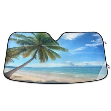 Imagem de ATTX Belo para-sol para para-brisa de carro de praia tropical 139.7 cm x 70.1 cm Protetor solar universal com proteção UV, persiana de janela frontal automática dobrável para caminhões Sedans SUVs #51