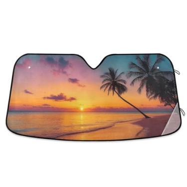 Imagem de ATTX Para-brisa Tropical Beach Car Para-brisa 139.7 cm x 70.1 cm Protetor solar universal com proteção UV, persiana de janela frontal automática dobrável para caminhões Sedans SUVs #243