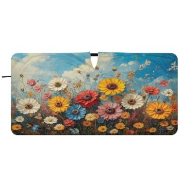 Imagem de Blueangle Pára-brisas com pintura a óleo de flores silvestres - 149.9 cm x 76.2 cm dobrável carro janela frontal blocos para-sol raios UV viseira de sol (524)