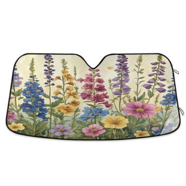 Imagem de ATTX Para-brisas de carro Foxgloves and Iris 144.8 cm x 80.0 cm Protetor solar universal com proteção UV, persiana de janela frontal automática dobrável para caminhões Sedans SUVs #149