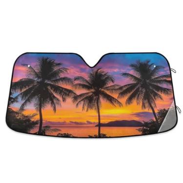 Imagem de ATTX Palmeiras de coco pára-brisas de carro 144.8 cm x 80.0 cm escudo solar universal com proteção UV, persiana de janela frontal automática dobrável para caminhões Sedans SUVs #376