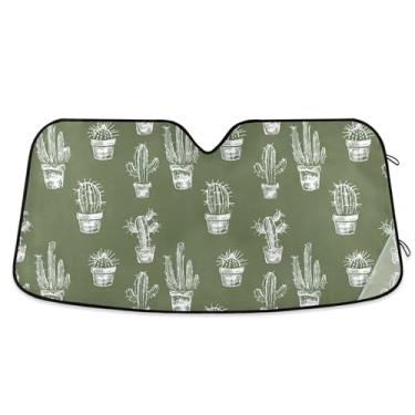 Imagem de SEHANY Pára-brisa de carro cacto planta verde para-sol dobrável janela frontal protetor de viseira solar para carro, SUV, caminhão - Mantenha o veículo fresco, 133 x 23,5 polegadas