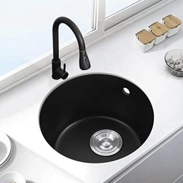Imagem de HGTRH Pia redonda preta com torneira, pia de cozinha redonda preta fosca, pia redonda preta, pequena pia embutida em granito bacia única, pia de espaço pequeno para uso doméstico