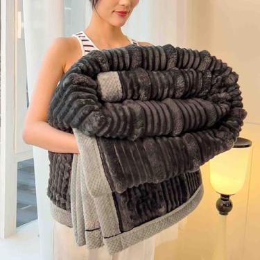Imagem de Cobertor de lã cobertor e mantas ponderado fofo feminino masculino adulto cachecol longo duplo solteiro para sofá inverno grosso e quente macio e confortável outono lavável na máquina (cinza, 200 x