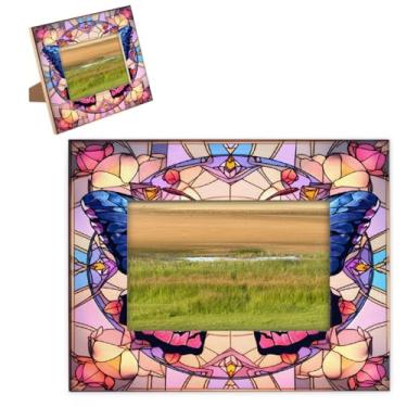 Imagem de hongjinglin Porta-retrato de 28 x 35,5 cm, moldura de madeira fofa borboleta de vidro rosa com tapete para exibição de parede e mesa, para decoração de casa e amigos da família, ideias de presente de