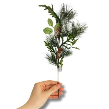 Imagem de Galho Artificial Decorativo 65cm com folhas verdes e Pinha Natural, Enfeite para Árvore de Natal, Pinheiro, Guirlandas, Arranjos Decoração Natalina e Festas de Final de Ano