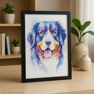 Imagem de Quadro Decorativo Boiadeiro em Aquarela, Moldura Preta, Arte de Cachorro, 30x40 cm
