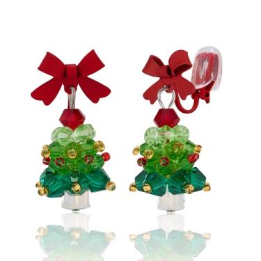 Imagem de HAISWET Brincos de árvore de Natal com clipe de laço e laço fofo adorável chique brincos pendentes pendentes, Medium, Resina, Sem Pedra Preciosa