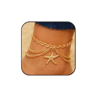 Imagem de Artmiss Tornozeleira feminina boho estrela do mar corrente em camadas de ouro Charmm ajustável praia férias joias presente