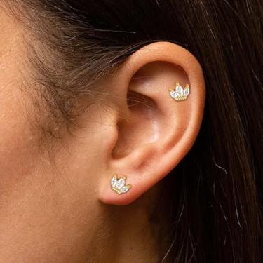 Imagem de Brincos femininos de aço inoxidável banhado a ouro 18 K branco 20 g com pino de zircônia cúbica em estilos exclusivos, standard, Aço inoxidável Latão, Sem pedra preciosa