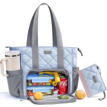 Imagem de Lancheira feminina Puffer, bolsa de trabalho para laptop de 15,6 polegadas com compartimento isolado para almoço e suporte de copo grande, bolsa leve acolchoada e inchada com bolsa para professores