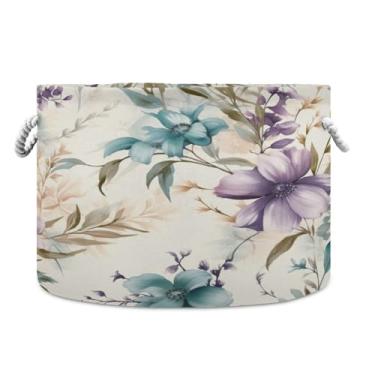 Imagem de WELLDAY Cesta de corda de algodão flores vintage cesta de lavanderia de bebê para sala de estar, lavanderia, berçário, travesseiros, decoração de casa