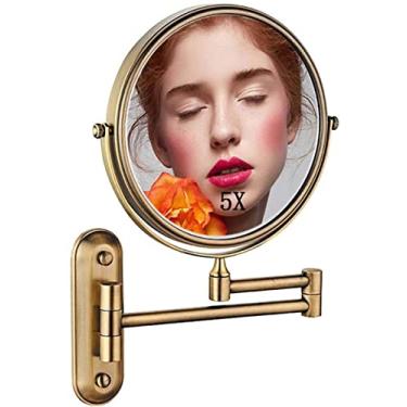 Imagem de Espelho de parede com ampliação de 5x, espelho de maquiagem redondo espelho de banheiro de 20 cm retrátil rotação 360
