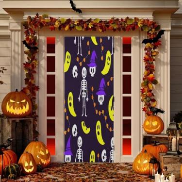 Imagem de Wassud Decoração de capa de porta de esqueletos fofos faixa interna externa decoração de casa de varanda grande decoração de porta da frente 89 x 199 cm