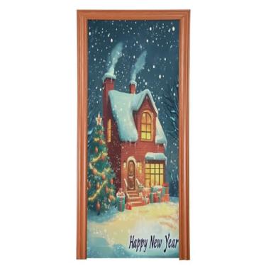 Imagem de Wassud Capa para porta de Natal, decoração de banner, árvore de Natal grande, 91 x 98 cm, capa elástica para porta interna para varanda e porta da frente